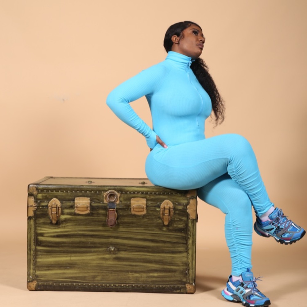 Rib material Collar Jumpsuit